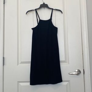 Ribbed Black A Line Square Neck Tank Dress